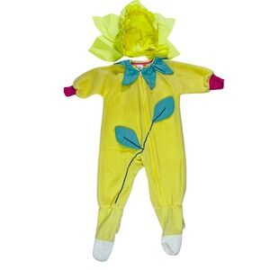 Vintage Baby Flower Costume 12M Yellow Fleece Footie Bodysuit Hat Set‎